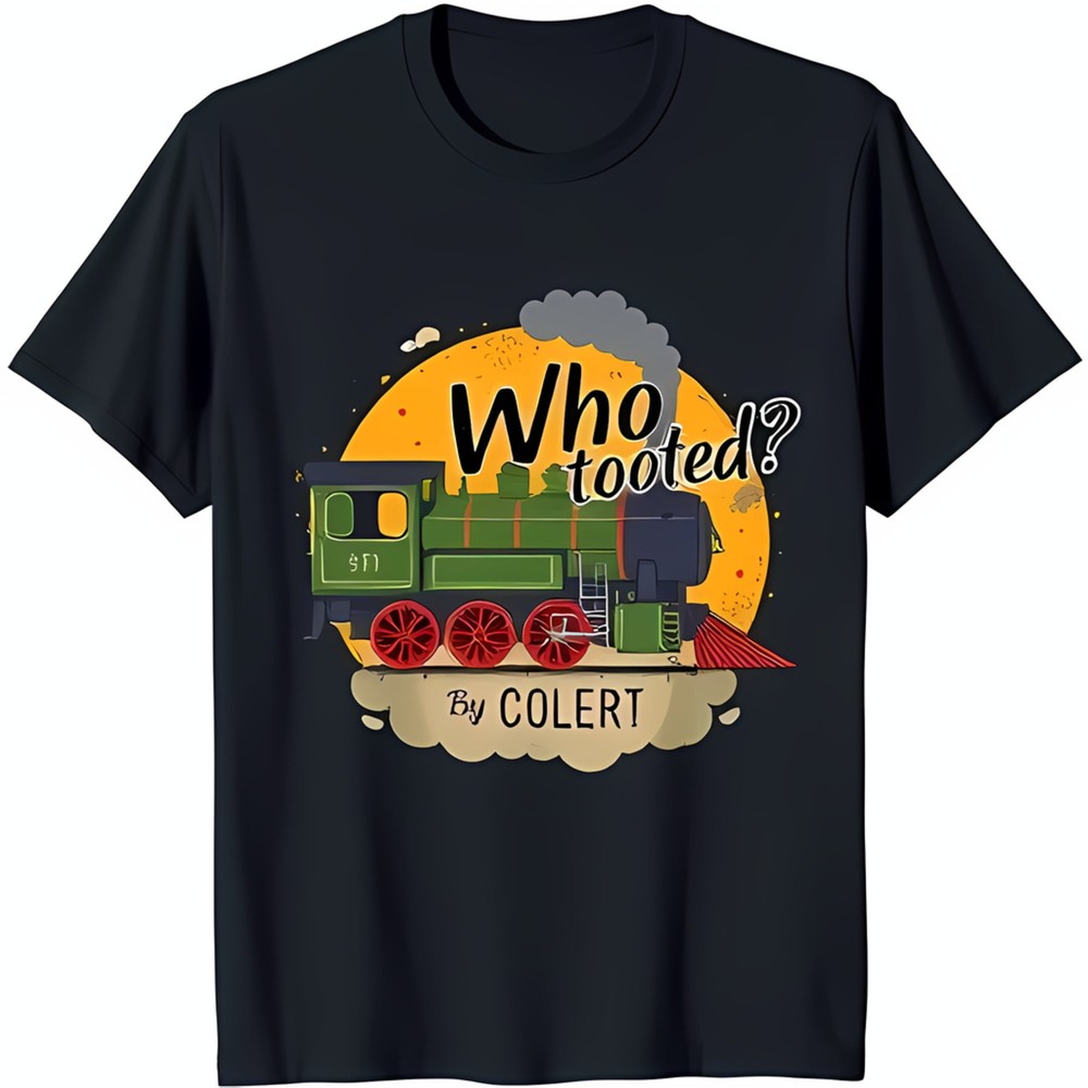 Who Tooted? Fun Black T-Shirt with Engine Graphic & Sun Design
