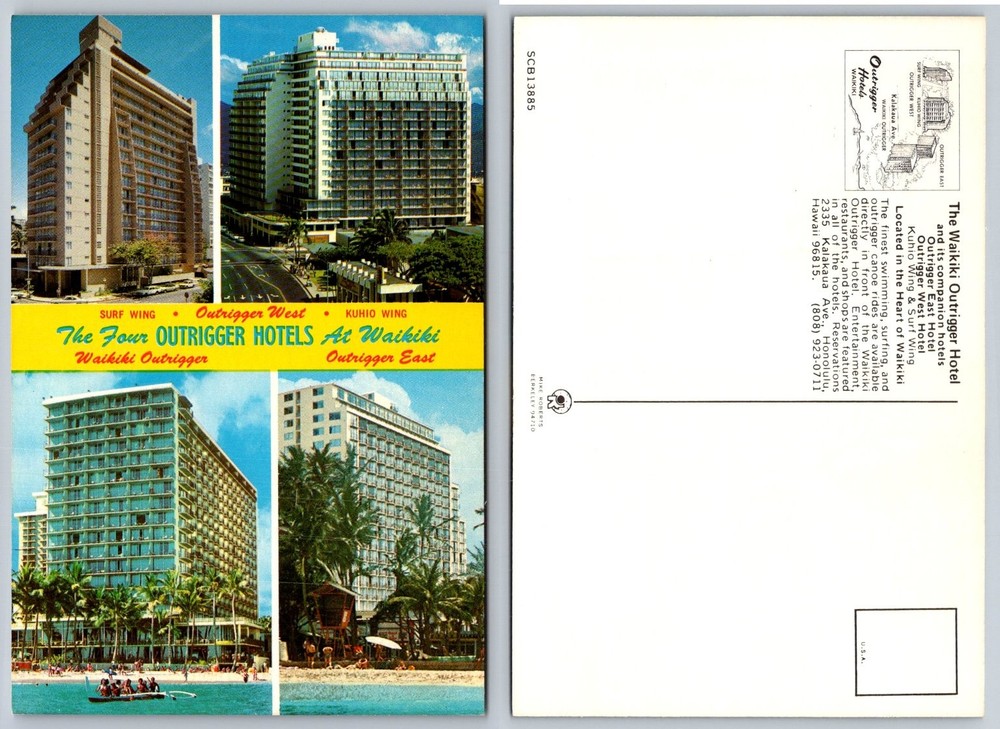 Vintage Outrigger Hotels Waikiki Hawaii Postcard Honolulu Beach Resort Views