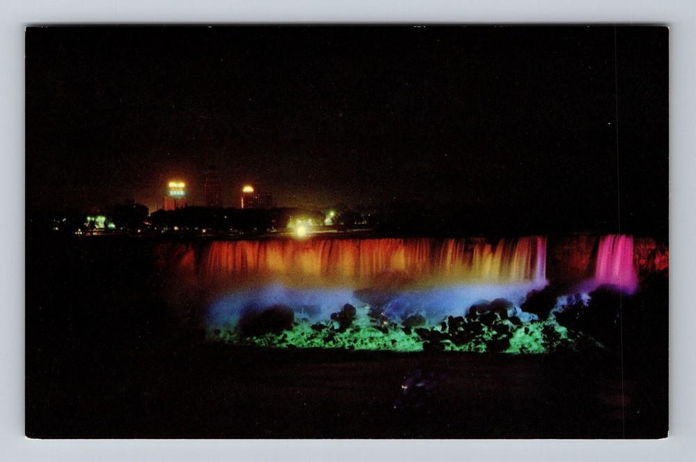 Canada Ontario Niagara Falls American Falls Illuminated Vintage Postcard