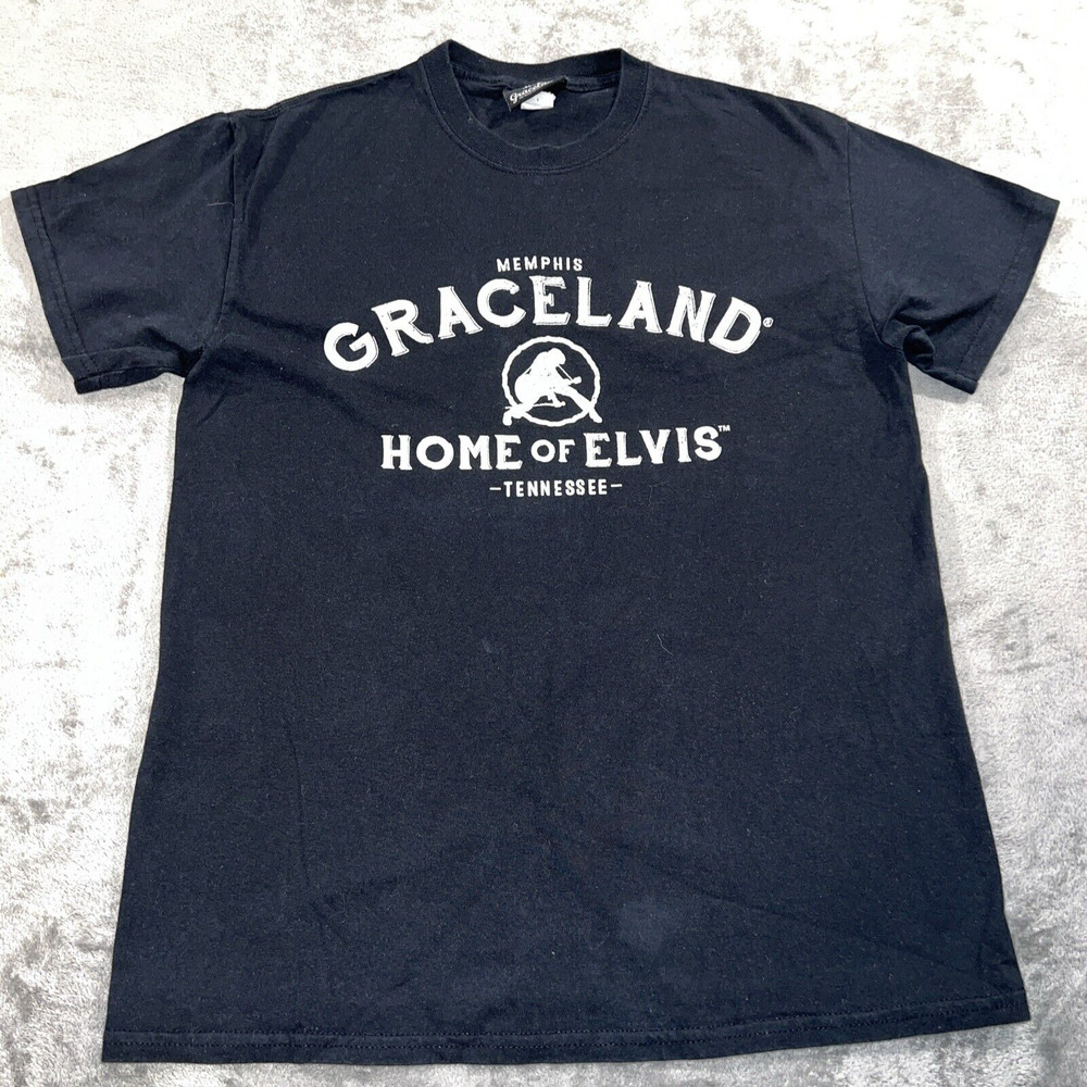 Graceland T-Shirt Men’s Size M Home Of Elvis Presley Graphic Tee Navy Blue