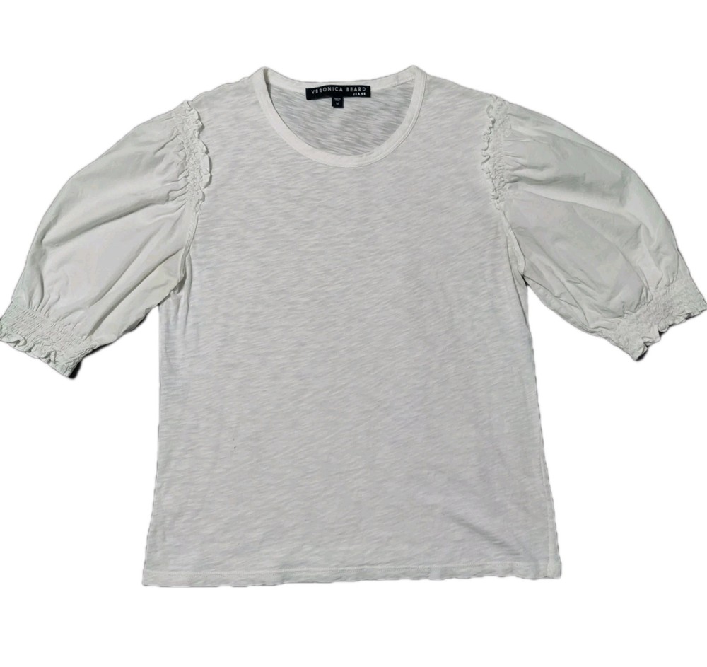Veronica Beard Jeans Puff Sleeve Top  Womens Medium Cream Peru - READ