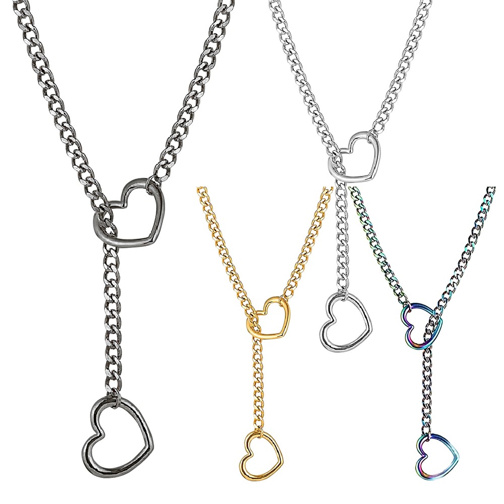 Slip Chain Necklace With Heart Punk Gothic Chain Necklace Titanium Steel