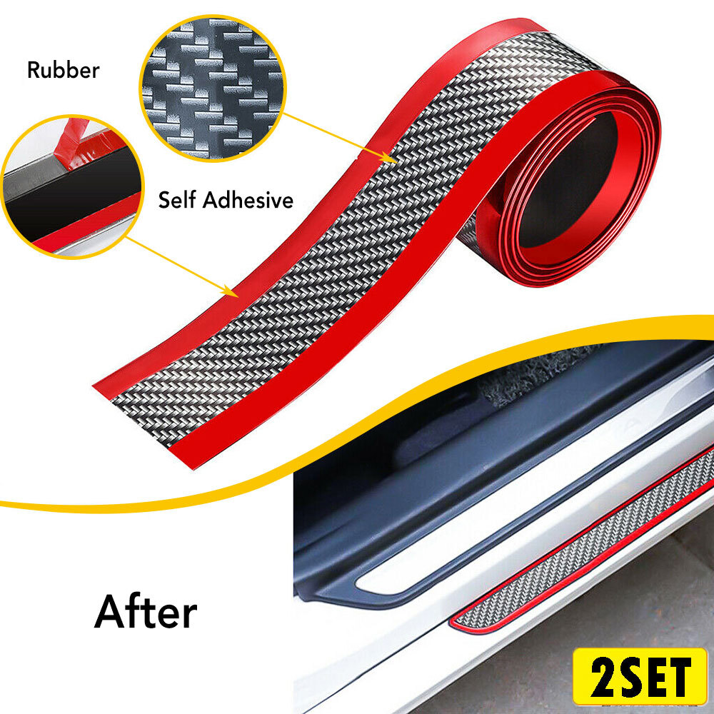 2X Carbon Fiber Car Sticker Bumper Guard Decal Door Plate Sill Scuff Anti Scratc