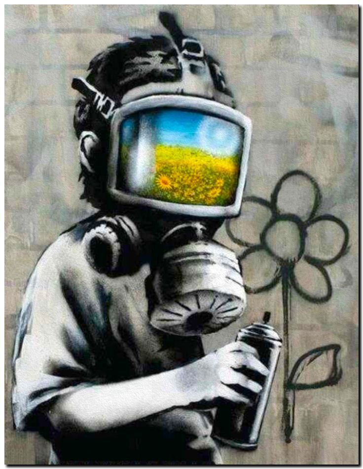 BANKSY STREET ART *FRAMED* CANVAS PRINT Gas mask boy 16