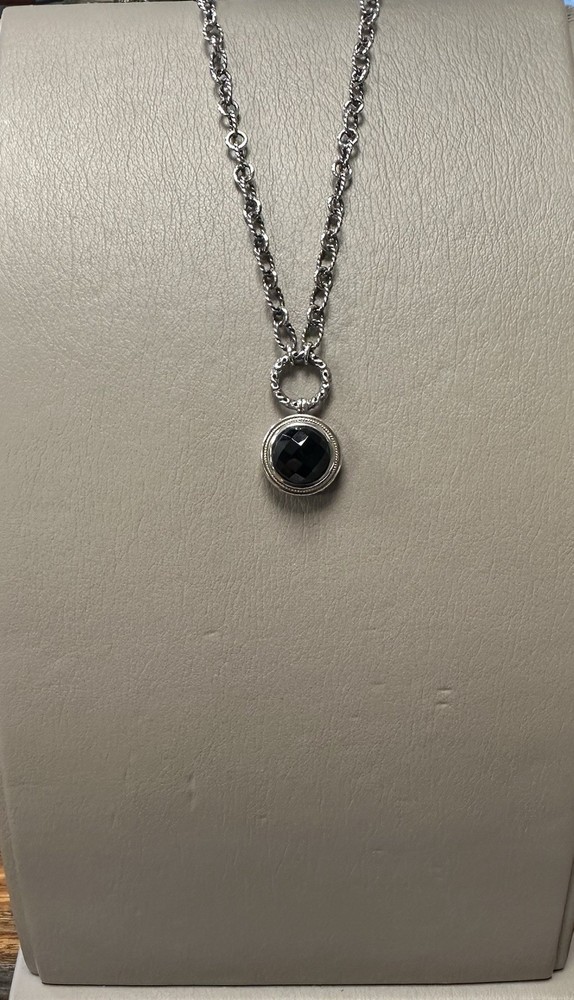 BJC Samuel Benham Sterling Silver & 18k Onyx Pendant Chain 16-18”Necklace 18.6g