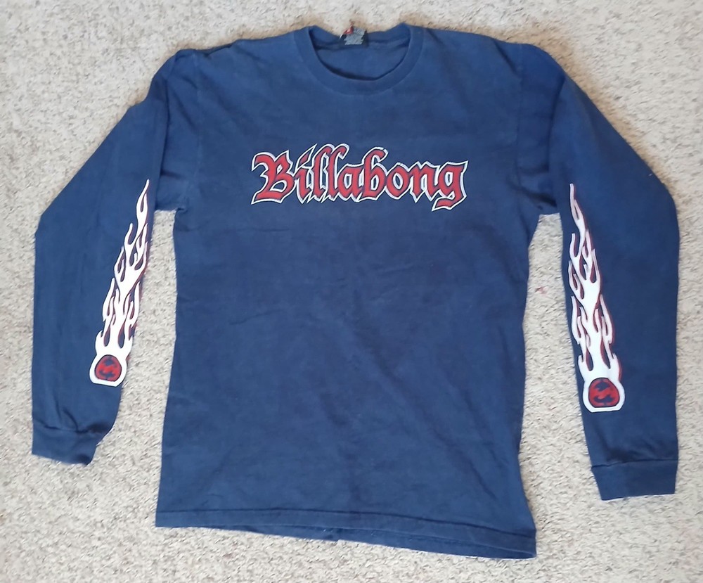Vintage Navy Billabong Flame Long Sleeve 90s Surf T-shirt Men’s Medium Blue