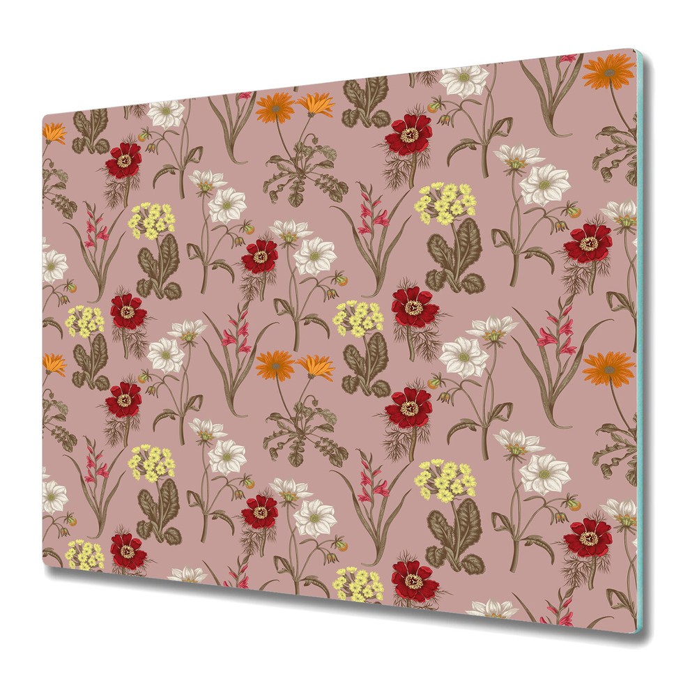 Glass Chopping Cutting Board Worktop Saver Field flowers pink Colourful 60x52
