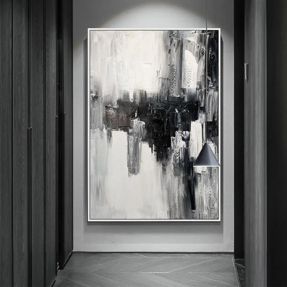 Hand Painted Abstract Wall Art Painting On Canvas Black White Picture Room