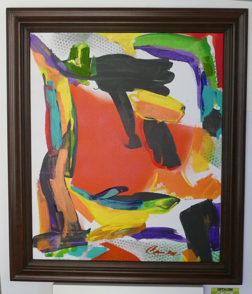 Modern art abstract acrylic painted gallery finish with frame ready to hang-image