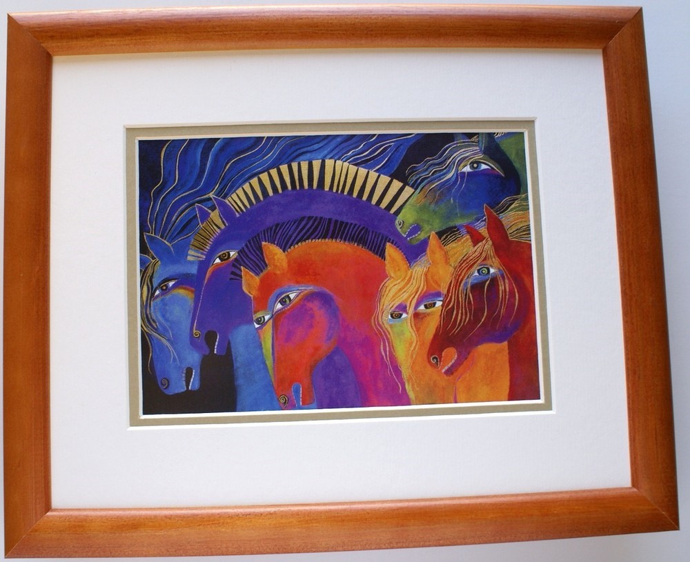 Wild Horses of Fire Forest by Laurel Burch Abstract Double Matted & Framed ❤❤-image