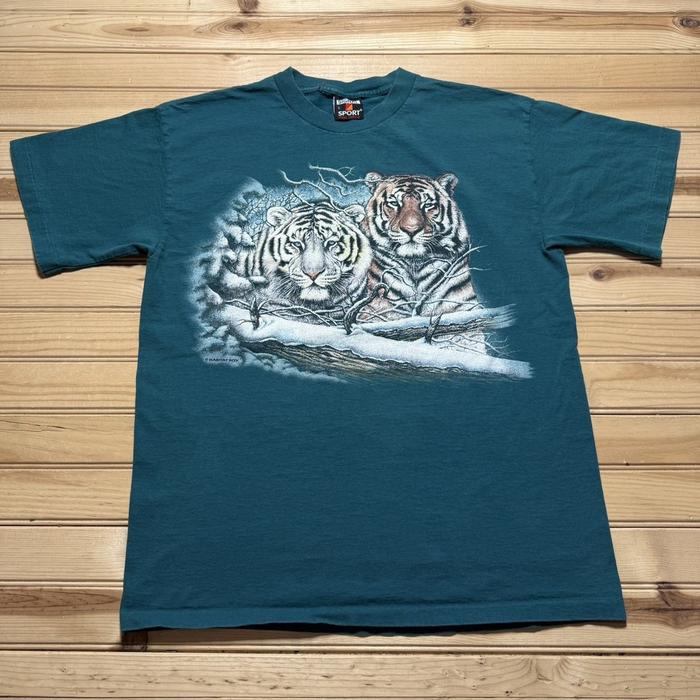 Vintage 90s Big Face Siberian Bengal Tiger Habitat Nature Shirt Size Large