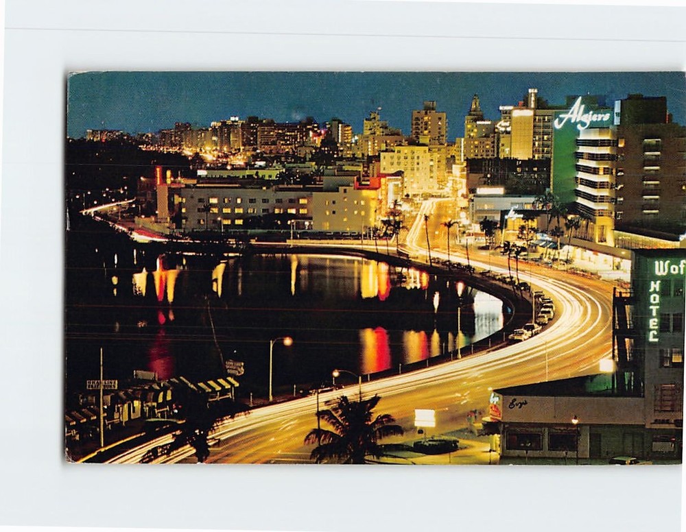 Postcard Lake Pancoast along Collins Avenue at Night Miami Beach Florida USA
