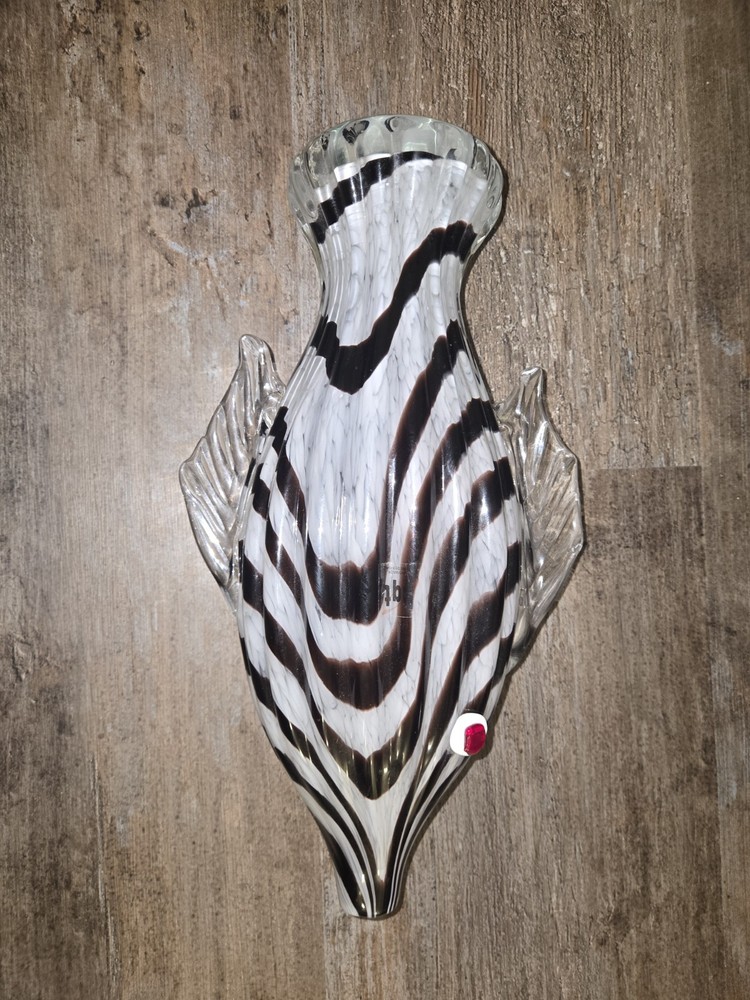Murano Style Hand Blown Art Glass Striped Swirl Fish Bud Vase 13.5