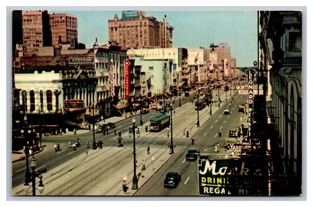 New Orleans Louisiana LA Aerial View Canal Street Streetcars Chrome Postcard