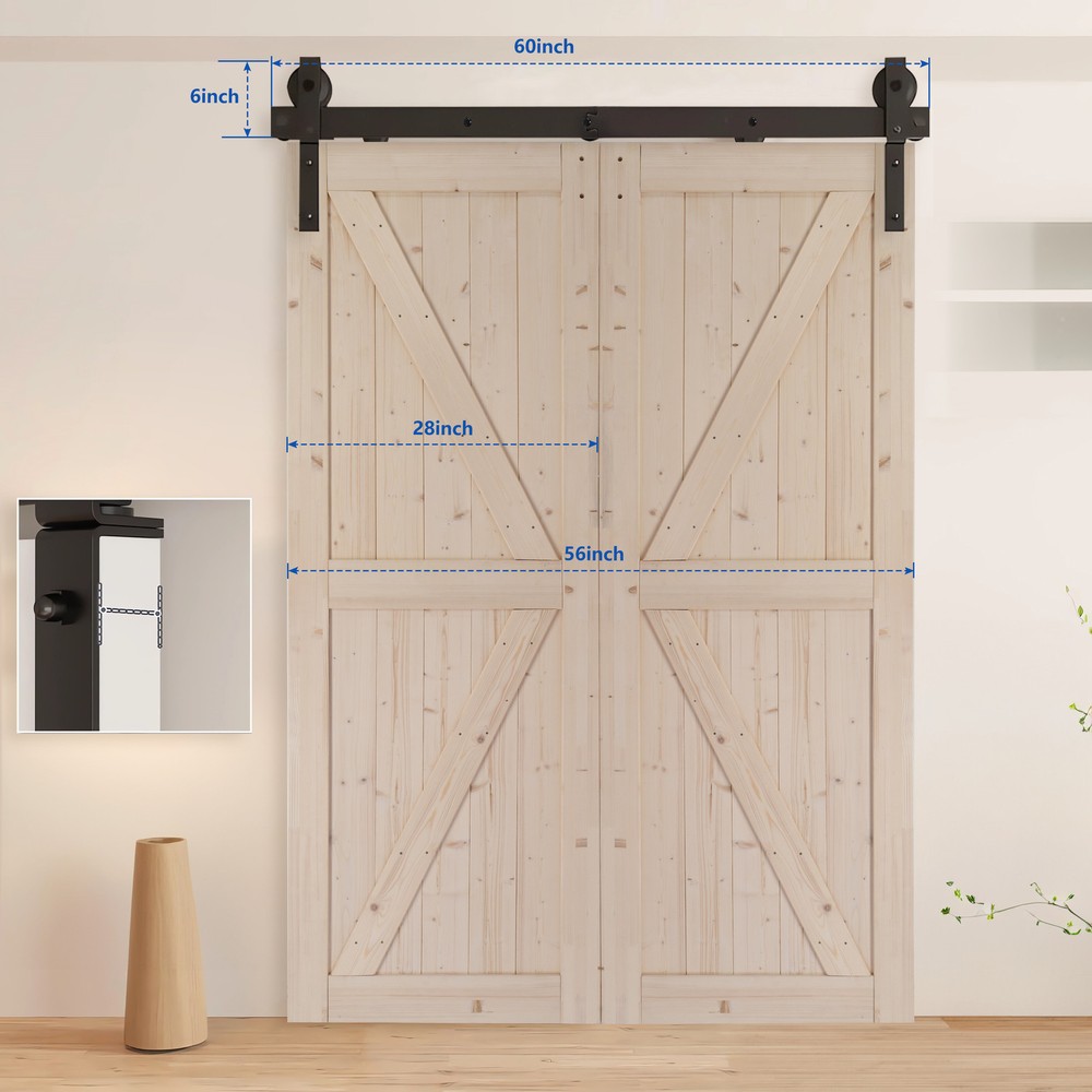 Bi-Folding Sliding Barn Door Hardware Kit for Two Doors Quiet Smooth Black
