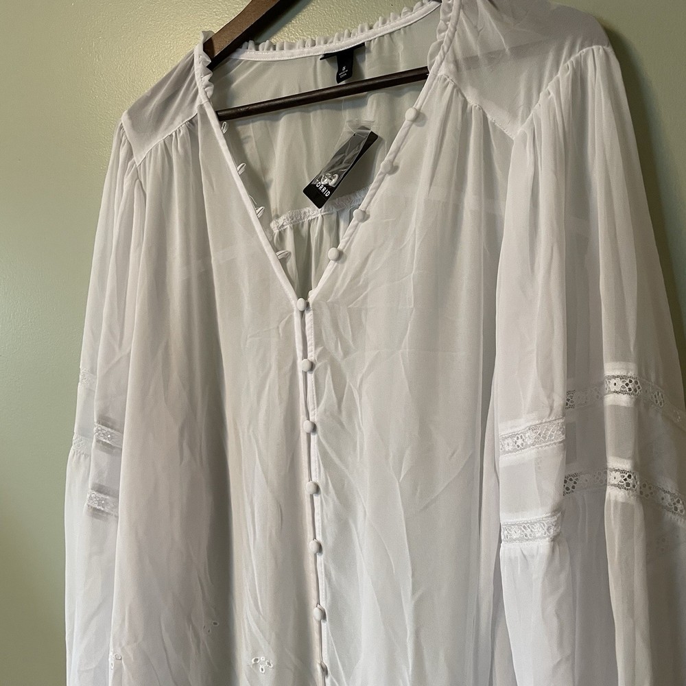 NWT Torrid Blouse Size 5X Chiffon Ruffle Collar Eyelet Embroidered White
