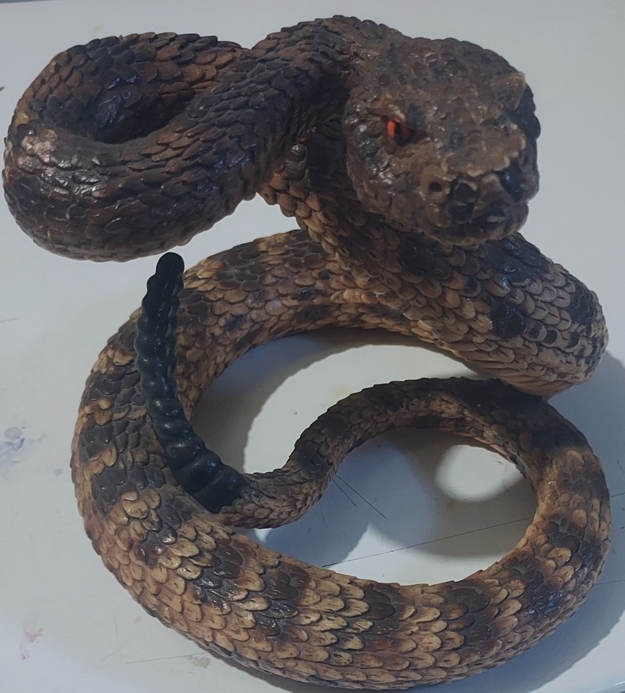 Coiled Snake Animal Figurine, Brown/Black Free-Standing Sculpture Life-like