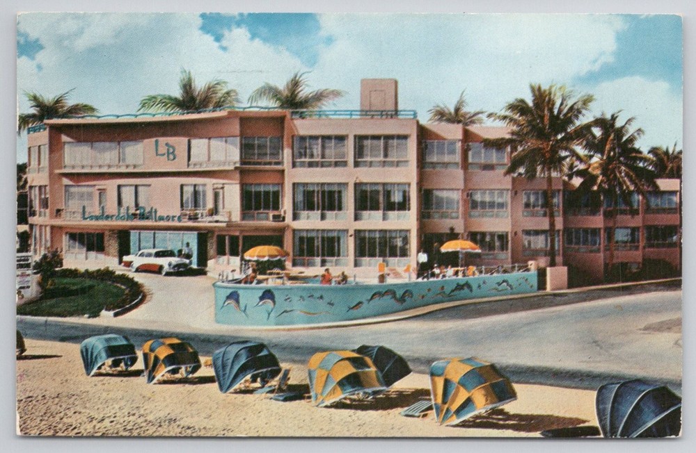 Lauderdale Biltmore Hotel Fort Lauderdale FL Vintage Postcard 1950s Beach