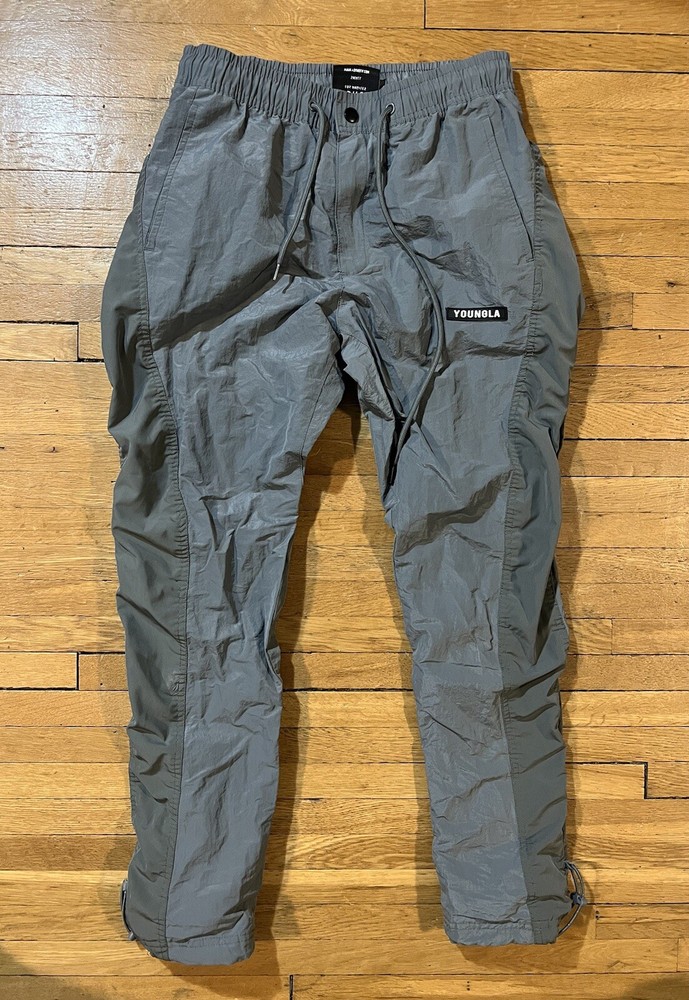 YoungLA Small Gray Mens Track Pants Workout Joggers Activewear Windbreaker