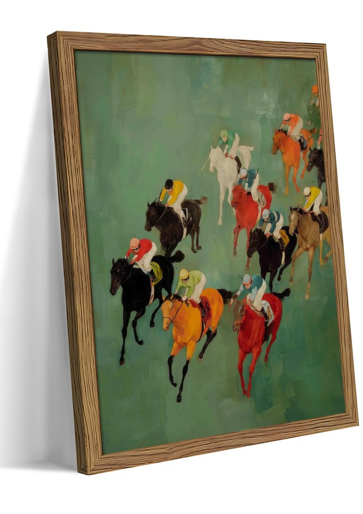 Framed Vintage Abstract Wall Art, Horse Racing Scene Poster Prints, Modern Eq...