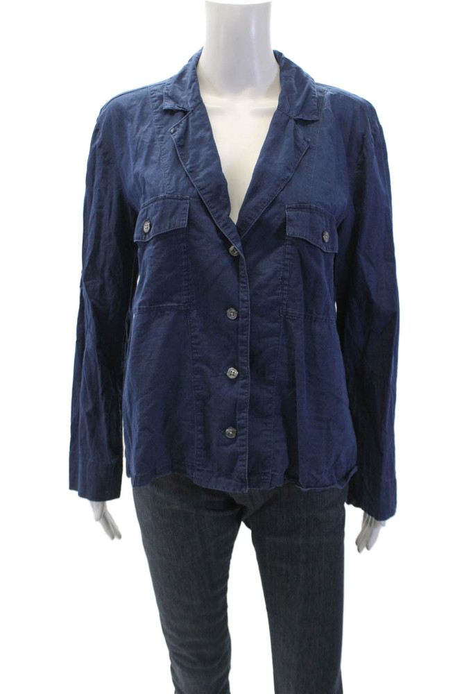 J Crew Womens Long Sleeve Button Front Collared V Neck Shirt Navy Cotton Size 4Free Shipping in US $100+ Orders | $6.95 Orders Below