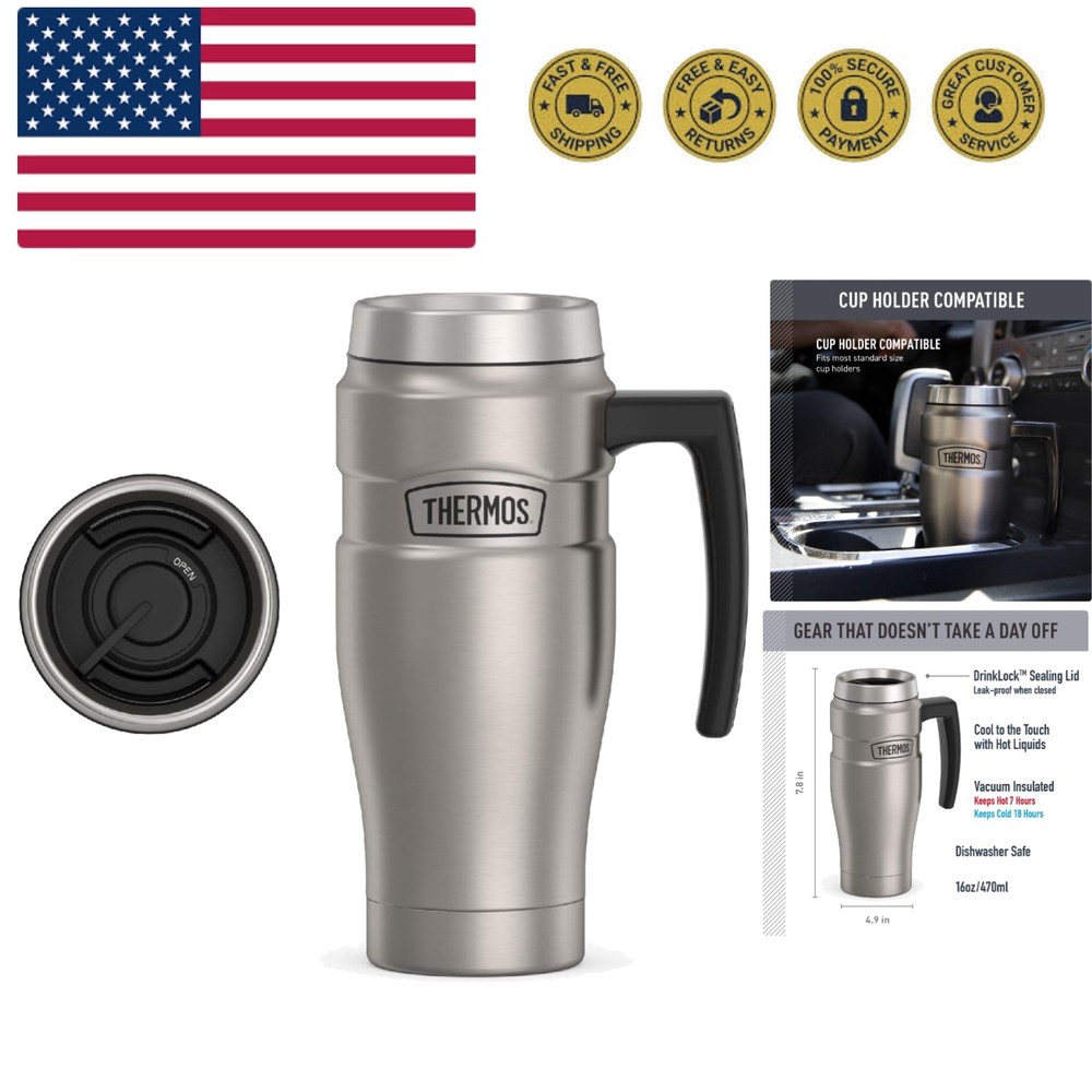 Stainless King Vacuum-Insulated Travel Mug with Handle - 16oz, Matte Steel - ...