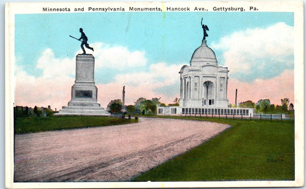 Postcard - Minnesota and Pennsylvania Monuments - Gettysburg, Pennsylvania