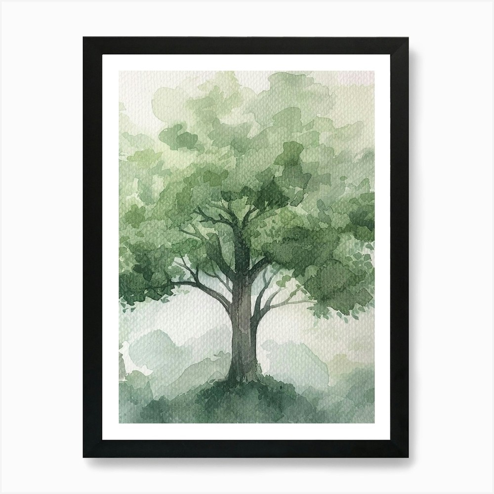 Oak Tree Atmospheric Watercolour Pa Framed Wall Art Poster Canvas Print Picture