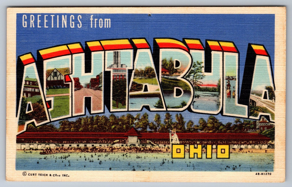Greetings from Ashtabula Ohio Large Letter Postcard