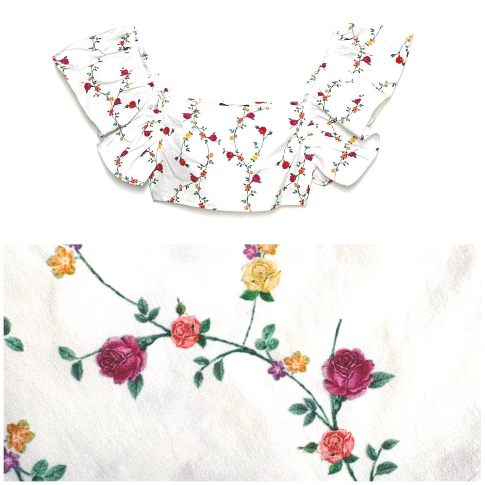 Zara Floral Ruffle Sleeve Crop Top Womens S | Romantic Cottagecore Boho