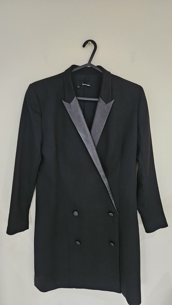 The Kooples Tuxedo Dress Blazer Size EU 40 Black Wool Leather Collar