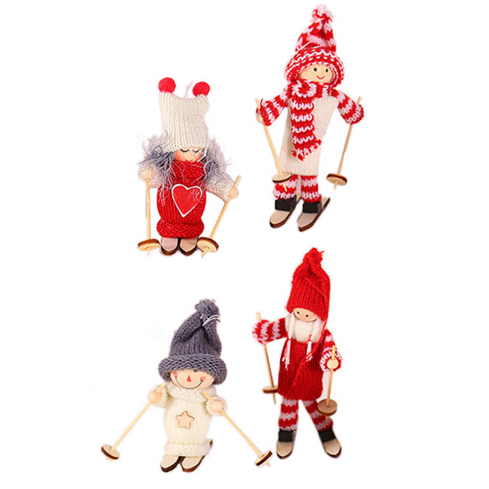 4 Piezas Adorno de Esquí Navidad Ventana Adhesiones Decoraciones Muñeca de Madera