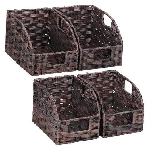 Handwoven PP Wicker Storage Basket, Waterproof Imitation Rattan Basket with