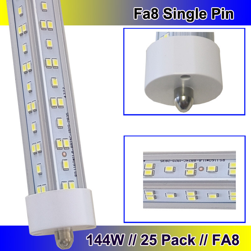 25Pack 8FOOT LED Shop Light 144W 8FT LED Tube Light Bulbs 8' FA8 T8 Single Pin