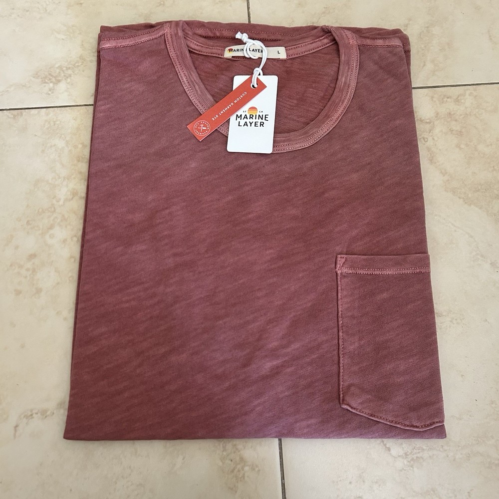 MARINE LAYER Marsala Garment Dye Vintage Heavy Slub Pocket Tee Shirt Mens Size L