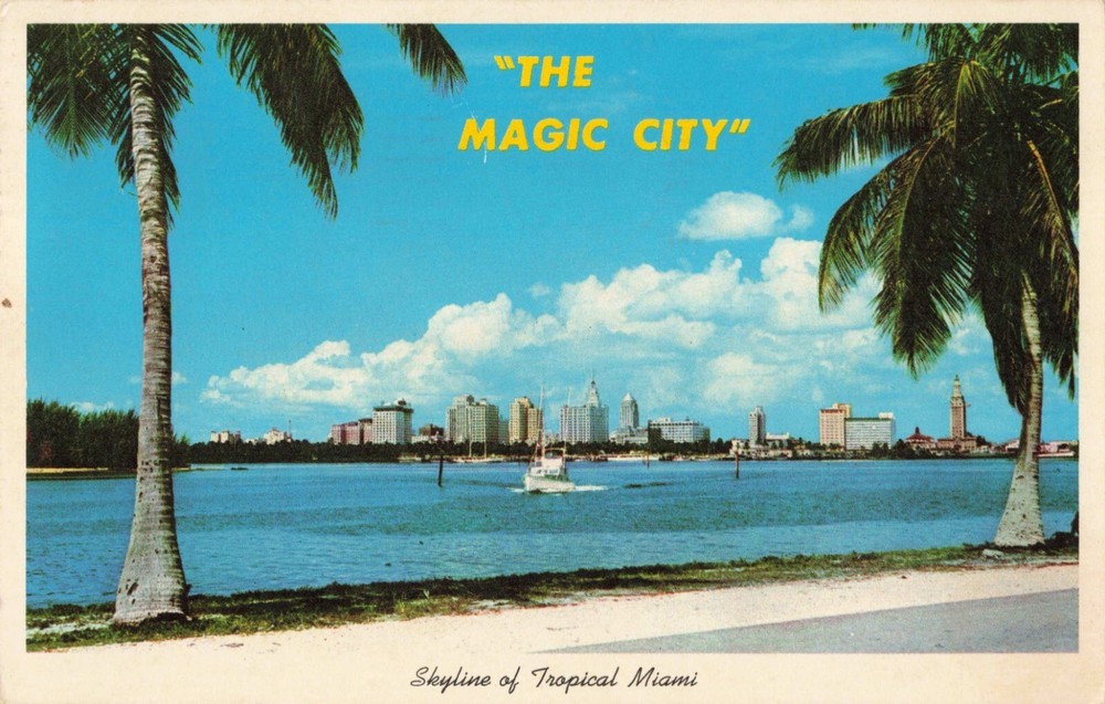 Miami FL Florida, Tropical Skyline of the Magic City, Vintage Postcard