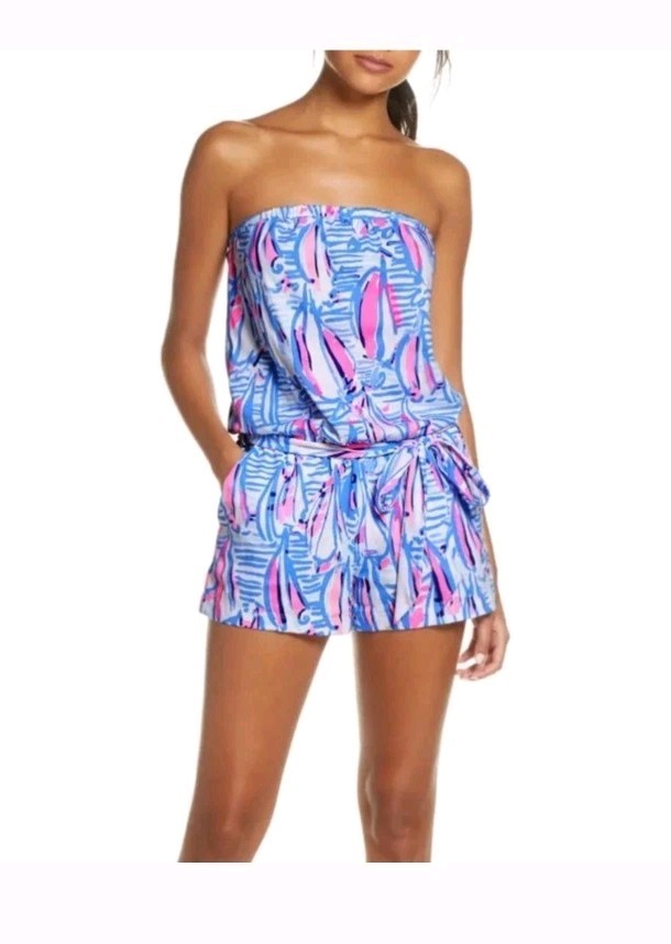 Lilly Pulitzer Ritz Romper Blue Haven Pop Up Red Right Return Size Med