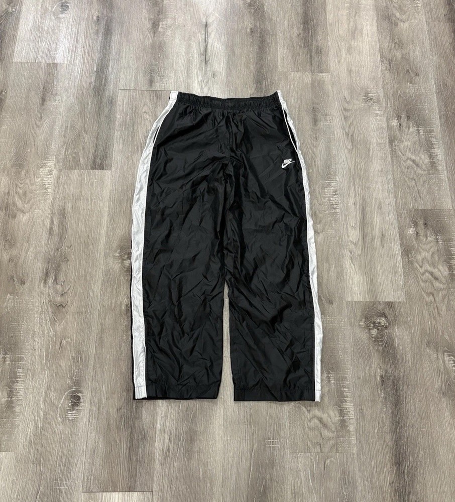 Vintage Y2K Nike Black Windbreaker Track Pants White Stripe Mens M Swoosh