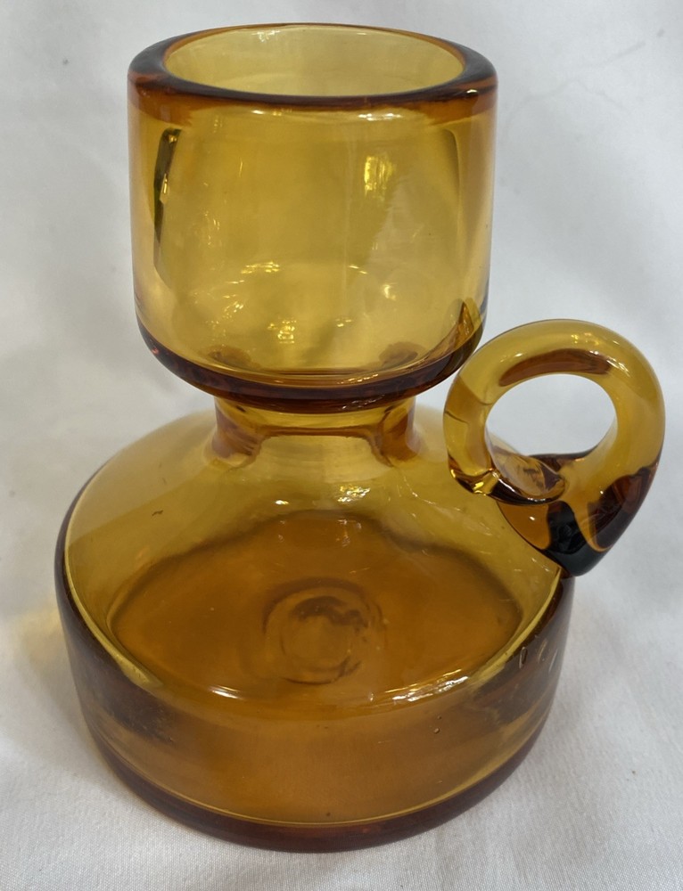 Vintage Rainbow Art Glass Honey Amber Pitcher Cruet Candle Holder Vase MCM