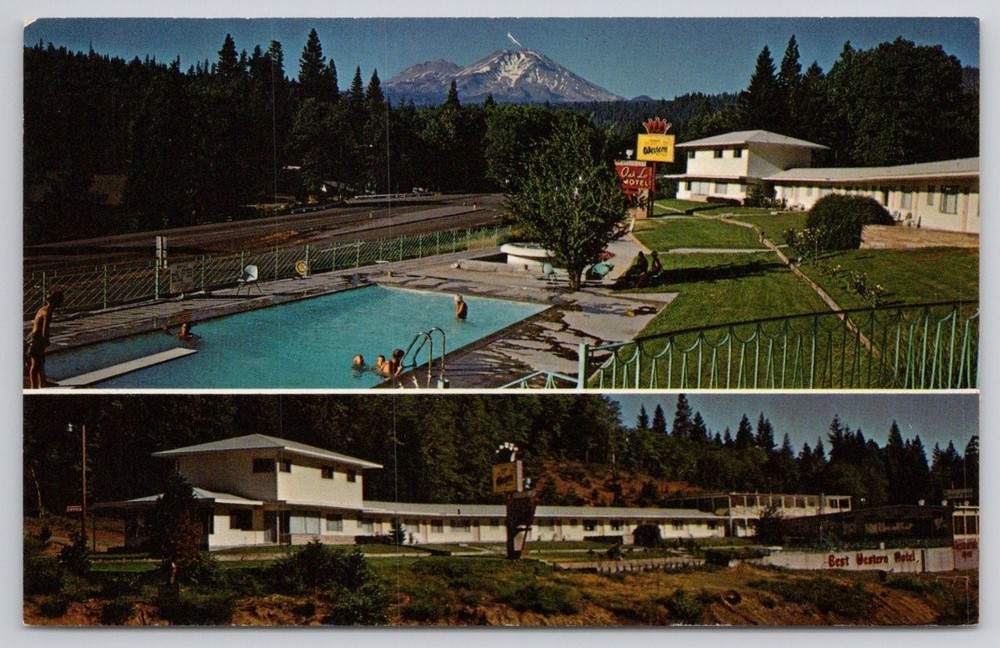 Vintage OAK-LO MOTEL Dunsmuir CA Mt Shasta Best Western Chrome Postcard