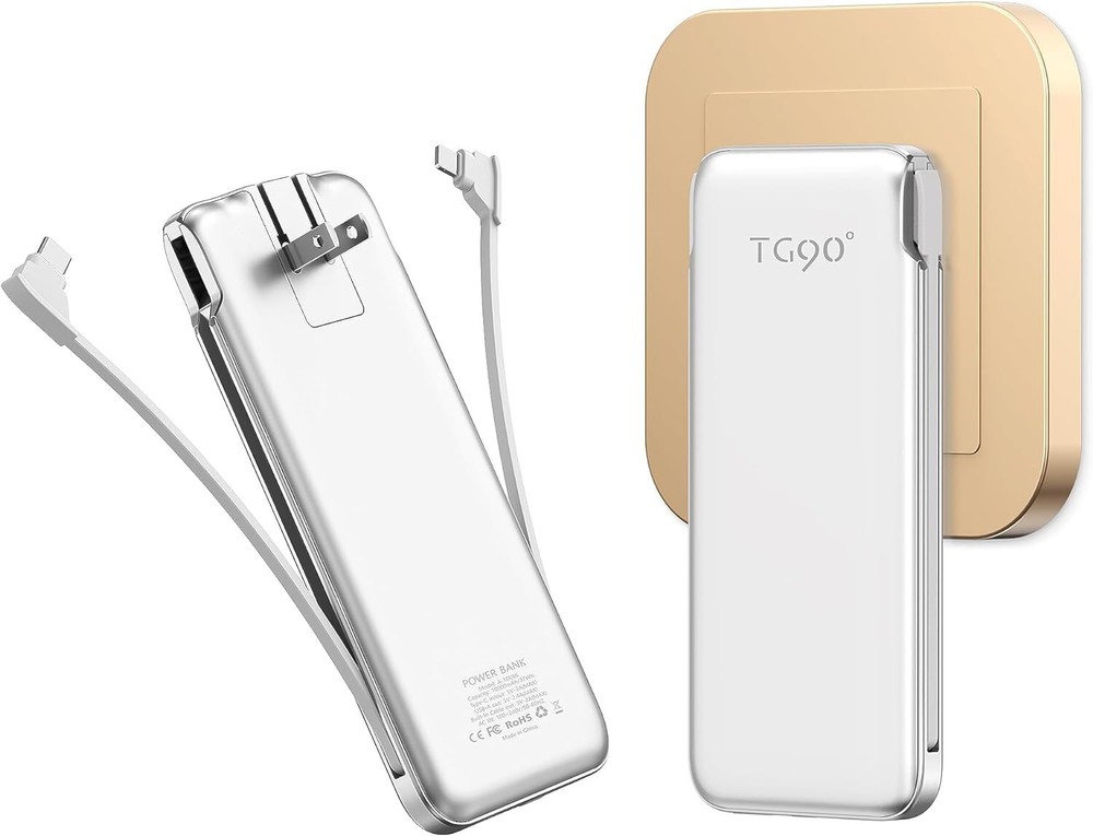 10000mah Portable Charger with Built in AC Wall Plug  Slim Power Bank with Buil