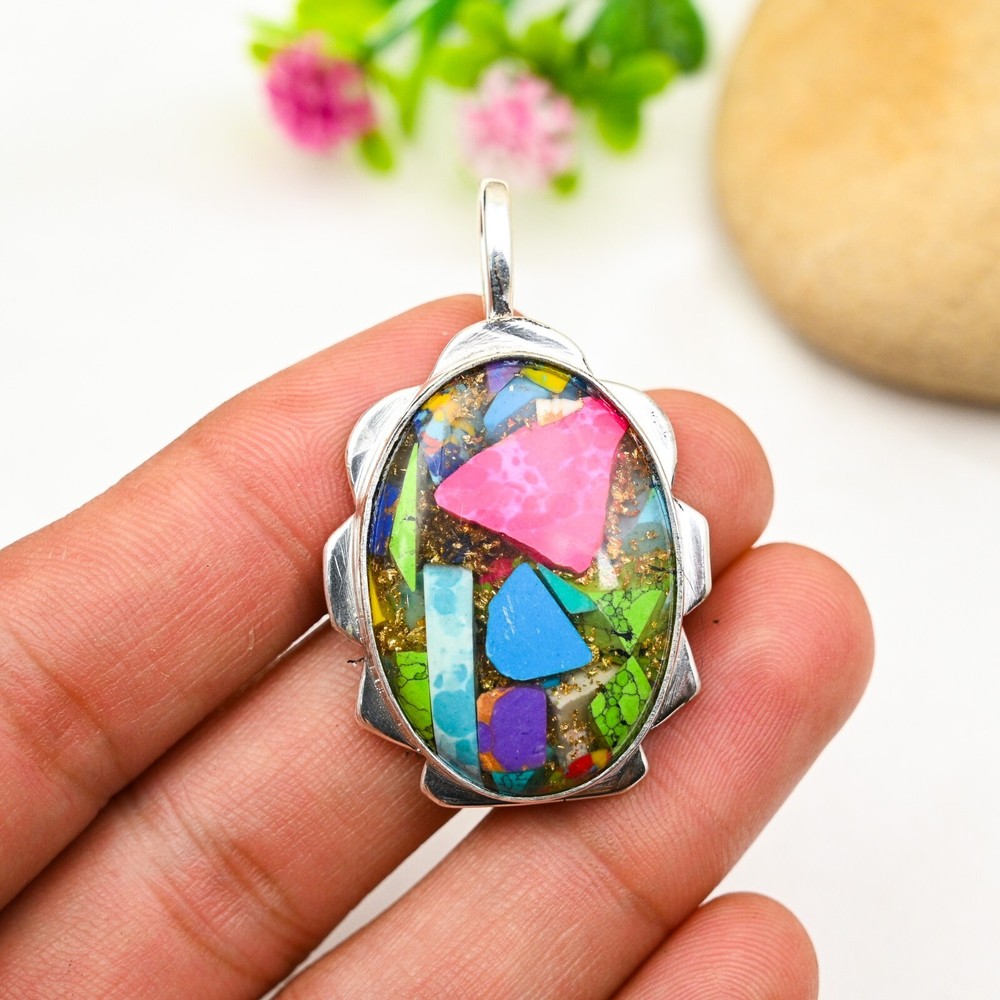 Fiesta Kingman Turquoise Gemstone Pendant Handmade 925 Sterling Silver Jewelry