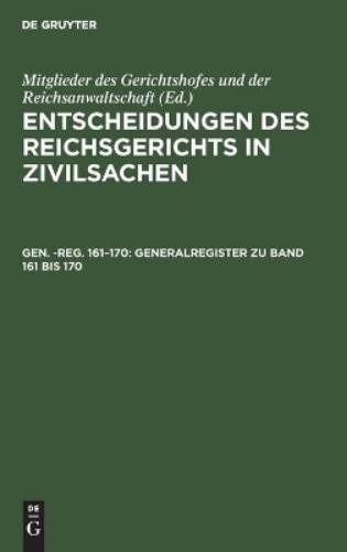 Generalregister Zu Band 161 Bis 170 (Hardback)