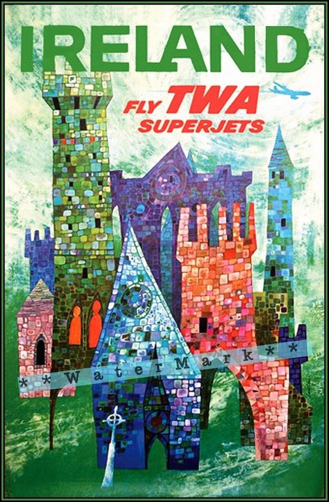 Ireland 1968 Castles TWA Airline Vintage Poster Print Retro Wall Art Décor