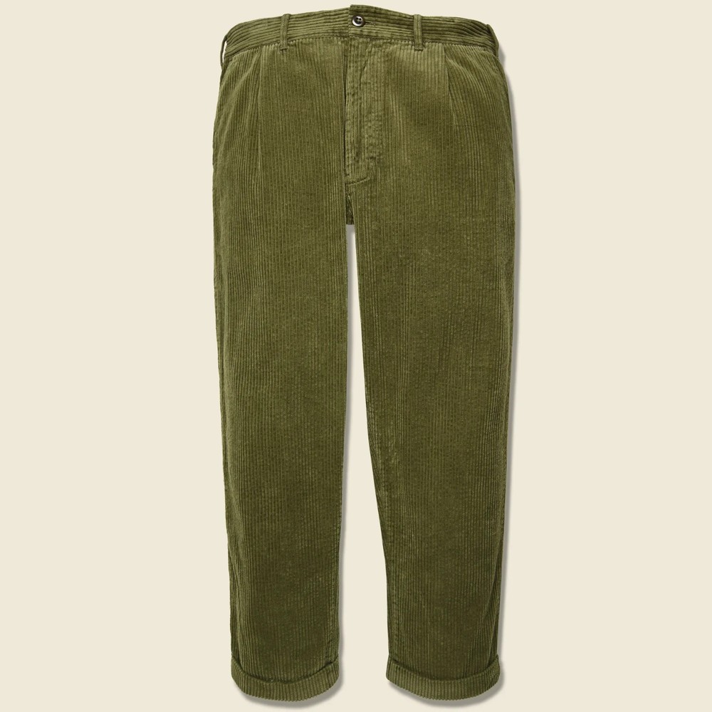 Alex Mill Standard Pleat Corduroy Pants Olive Green Wide Wale Cuffed, 31/27