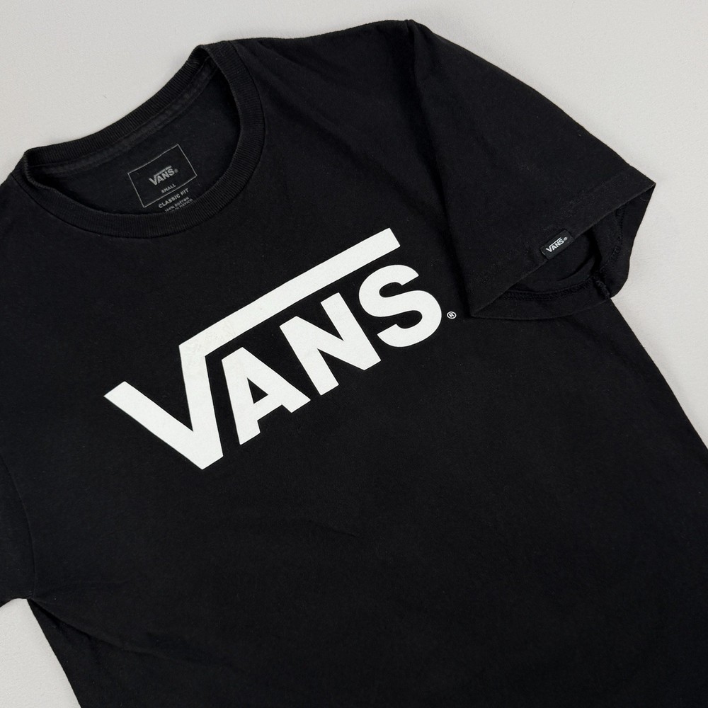 Vans Classic Fit Logo T Shirt Black White Graphic Tee Small Unisex Cotton