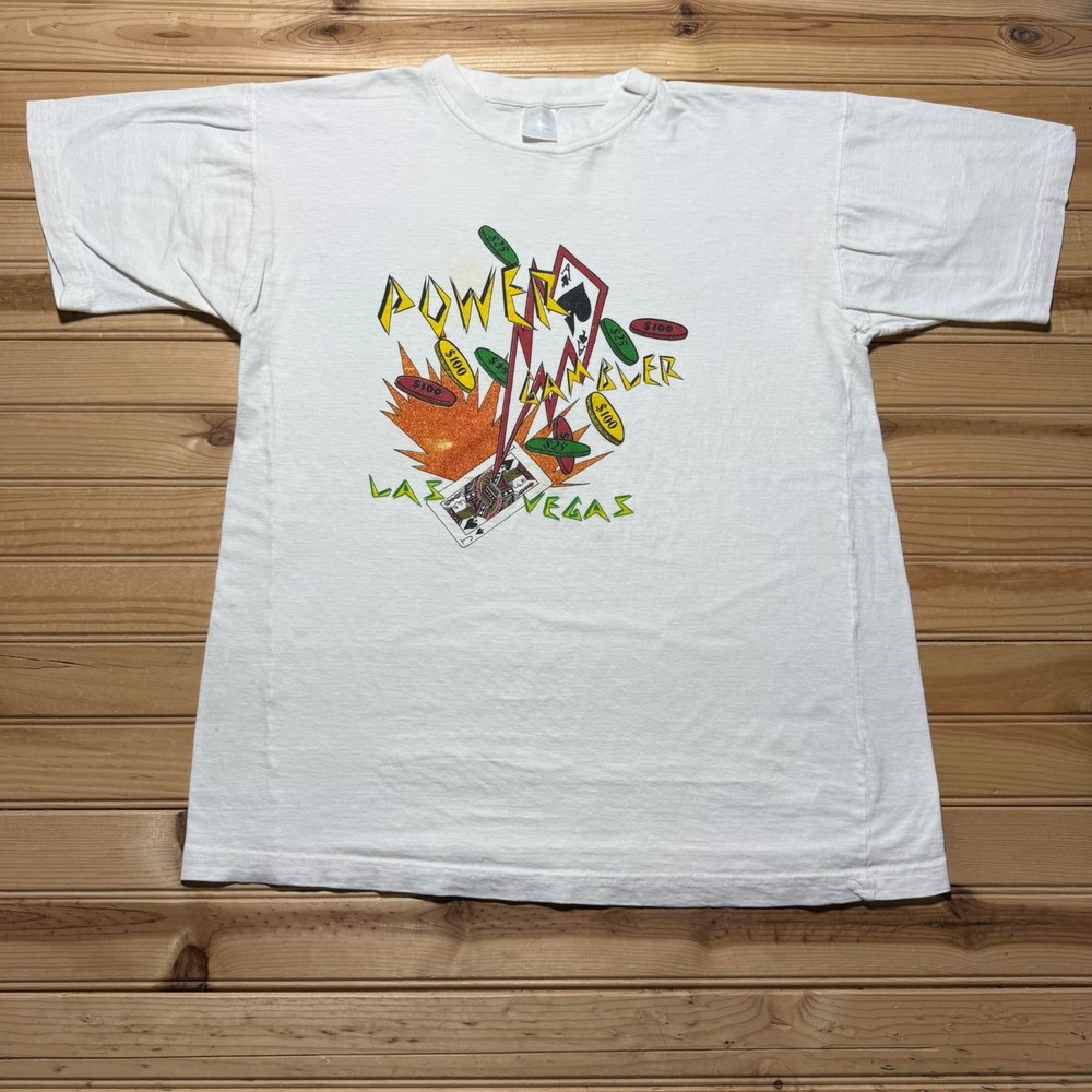 Vintage 90s Power Gambler Las Vegas Casino Playing Cards Souvenir T-Shirt - XL