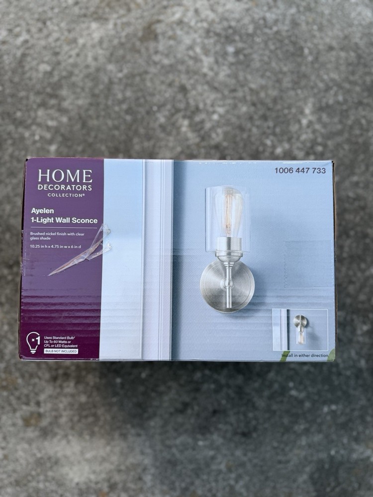 Home Decorators Collection Ayelen 1-Light Brushed Nickel Wall Sconce A19