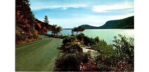 Acadia Maine: Somes Sound Sargent Dr. 1950s Foliage Plastichrome View Postcard