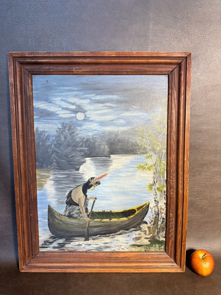 Antique 1920 Oil Painting Harry Reynolds Native American Indian Unrequited Love